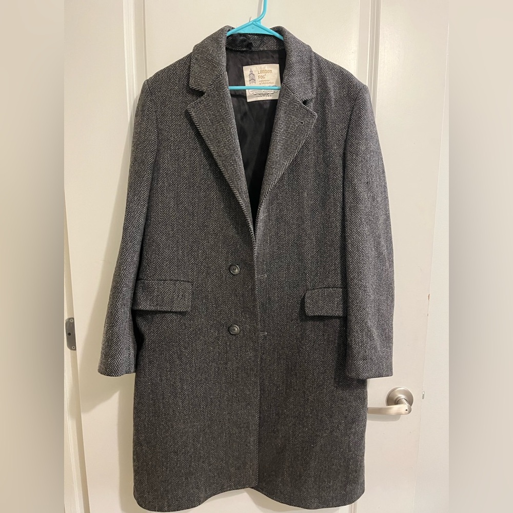 London Fog 38 Short 100% Pure Wool Coat Blazer Trence Gray